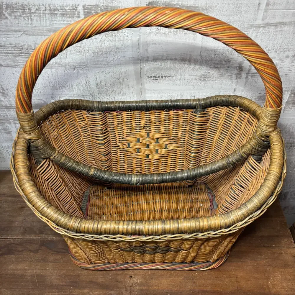 Vintage Wicker Magazine Rack with Handles